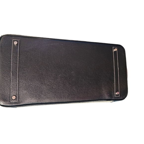 Black Leather Canvas Tote Padlock Bag Purse Designer Style Hand Shoulderbag - Picture 5 of 8